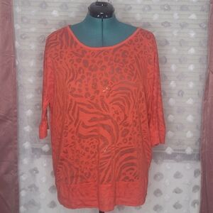 Ambiance Apparel Sz 3X Orange Leopard Zebra Print Sheer Top Spring Summer Casual